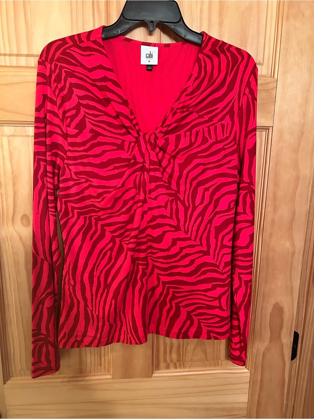 CAbi Red Zebra Twist-Front Long Sleeve Top
